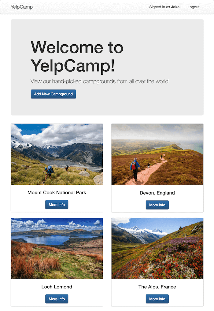 YelpCamp screenshot